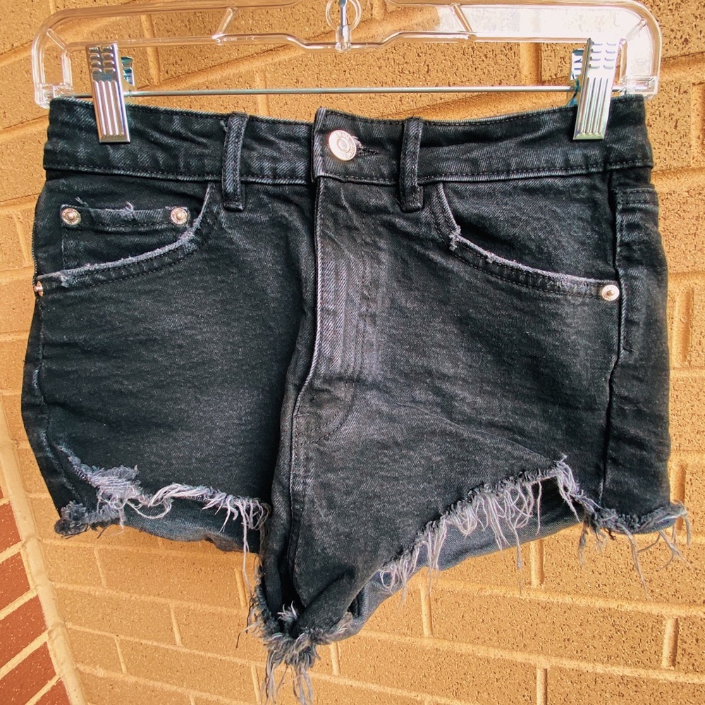 Zara High-Rise Black Denim Shorts